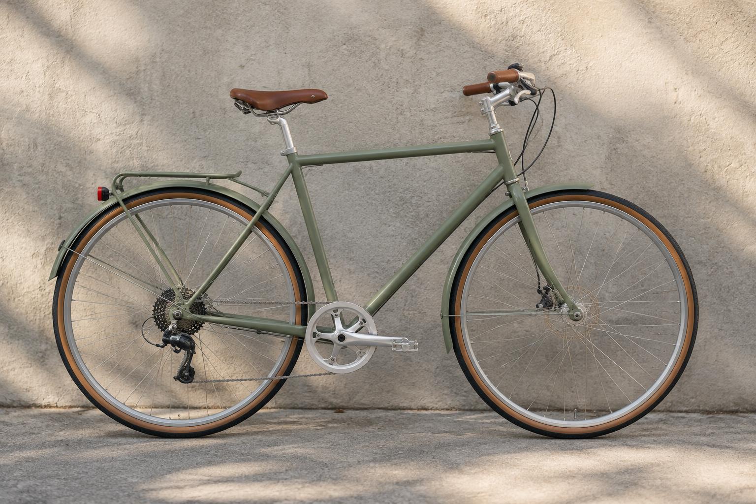 Saliegroene vintage stadsfiets om te ruilen